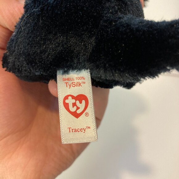 Ty Beanie Boos Tracey Dog Black White 6" Stuffed Plush Toy 2017 Blue Eyes W Tag - Picture 2 of 10